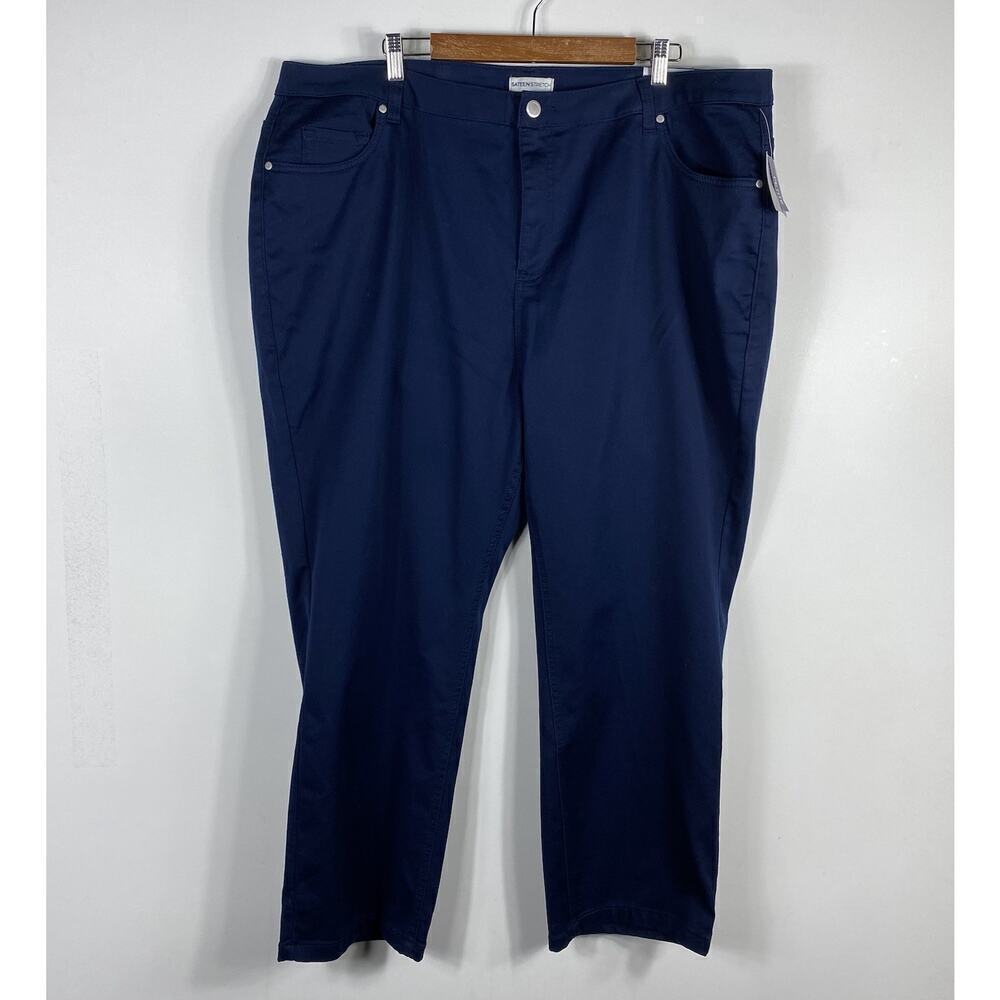 Catherines Size 26 Petite Sateen Stretch Straight Leg Pants Navy Blue